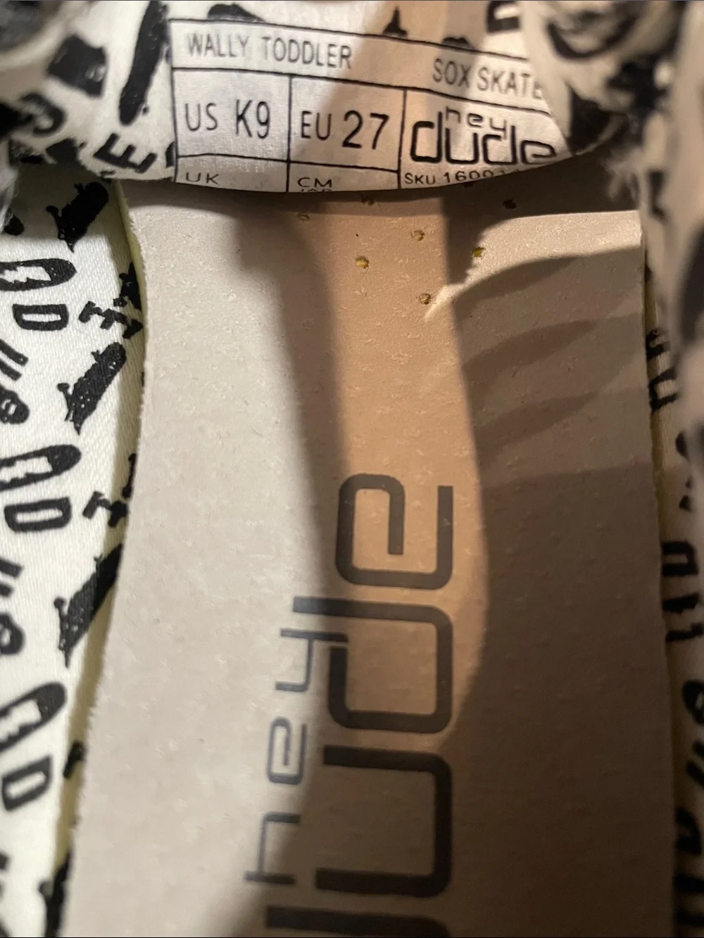 HeyDude Wally Toddler. Black and White  Size 9